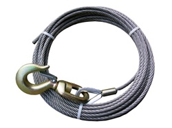 3/8" diameter steel core winch cable with swivel alloy hook.  Used for most 19' to 21' carriers with 8,000lb winches, OEM Jerr Dan equipment.  Available in lengths of - 50', 75', 100', 150', and 200'.  Towing, parts, accessories, equipment, recovery,