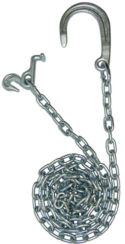Pair of 5/16 tow chains with short J hooks at one end and T and
