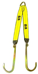 V-Strap with Long J-Hooks Grade 70.  24" legs.  V, chain, strap, hook, bridge, bride, tie down, transport, towing, tow, parts, accessories, equipment, hauling, carriers, flat, bed, roll, back, jerr dan, century, miller, truck, long, short, mini, j-hook