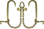 V-Chain with long J-hooks and mini J-hooks - Grade 70.  V, chain, strap, bride, bridge, hooks, short, j, towing, parts, equipment, accessories, supplies, transport, tow, recovery, wrecker, carrier, flat, bed, roll, back, jerr, dan, century, miller, truck,