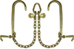 V-Chain with long J-hooks and mini J-hooks - Grade 70.  V, chain, strap, bride, bridge, hooks, short, j, towing, parts, equipment, accessories, supplies, transport, tow, recovery, wrecker, carrier, flat, bed, roll, back, jerr, dan, century, miller, truck,