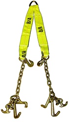 Adjustable V-strap with chain and hook clusters.  V, vstrap, hooks, grade 70 ba products b/a products strap, wrecker, carrier, tie down setups jerr dan jerrdan jerr-dan awdirect aw direct aw-direct towing parts towing equipement towing supplies toe tow